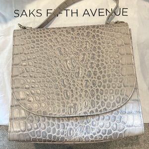 Saks fifth Avenue Croc embossed leather satchel in beautiful light grey
